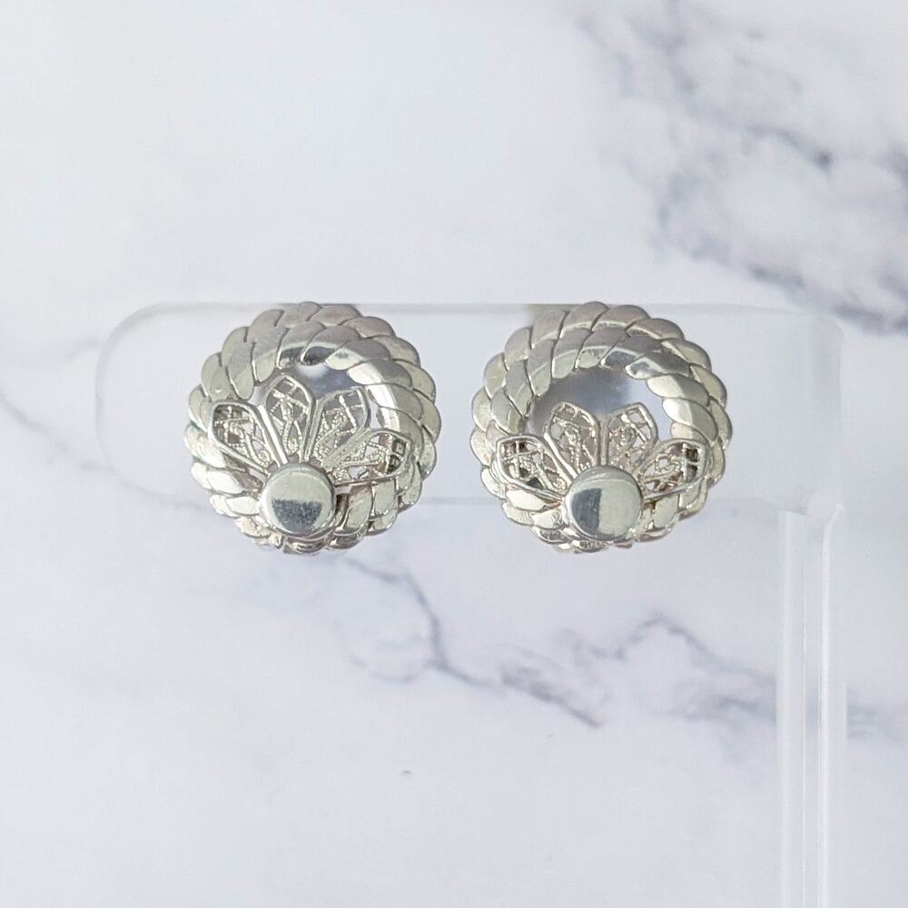 Vintage Clip On Earrings Circular With Design - Fair Condition